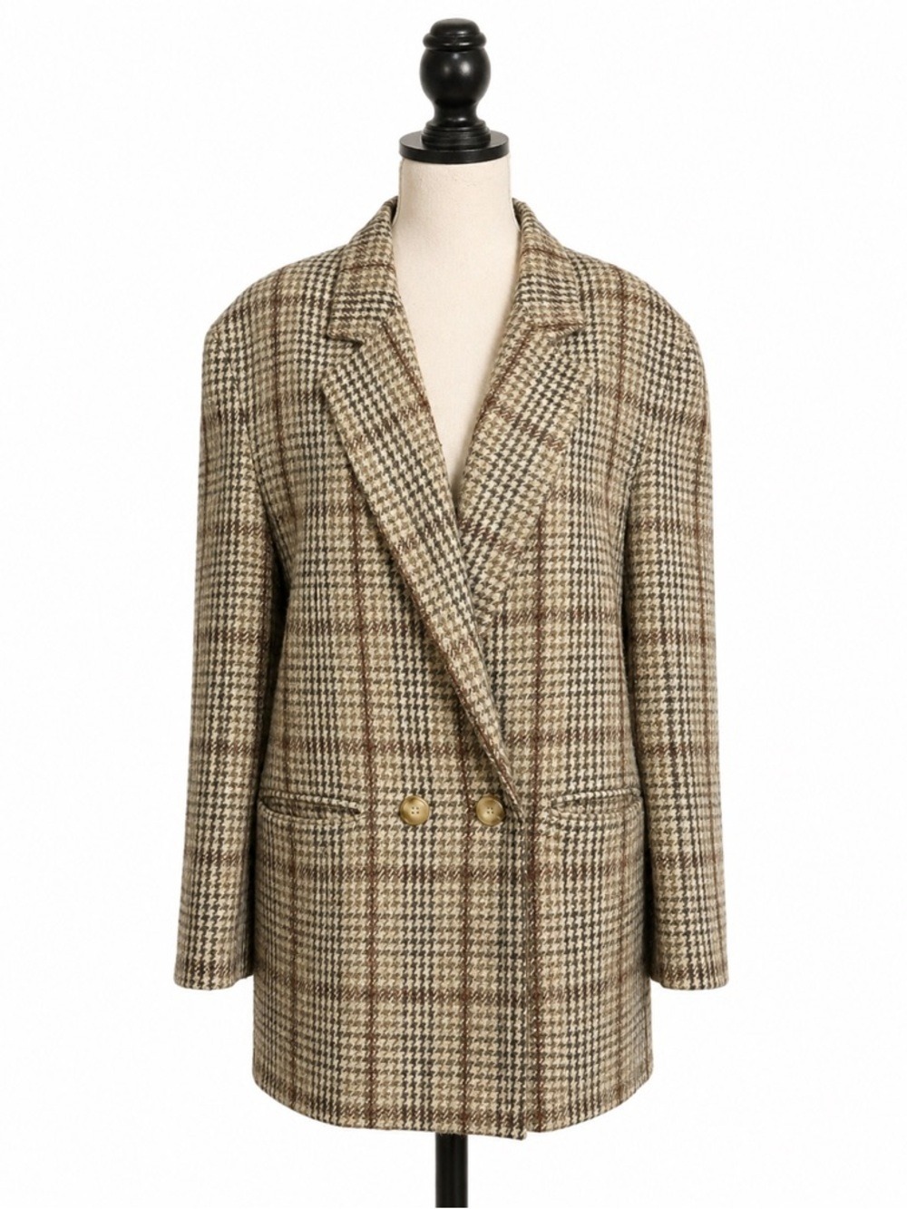 Vintage Pierre Balmain Plaid Houndstooth Double-Breasted Wool Blazer Jacket